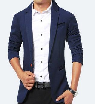 Elegant Men's Casual Urban Warm Office Male Autumn Leisure Blazer Navy