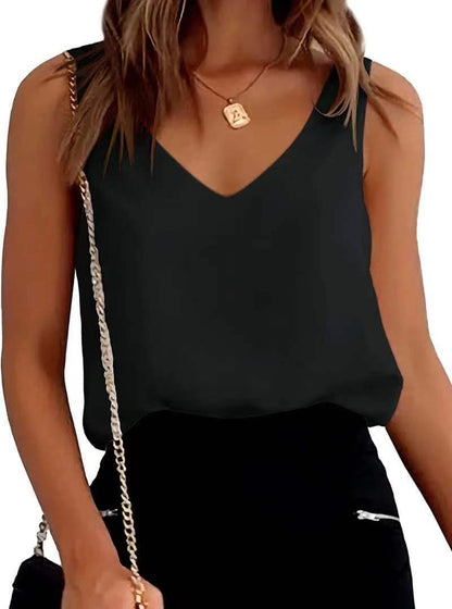 Women Tank Top Summer Casual V Neck Camisole Blouses Loose Sleeveless Cami Basic Tank Shirt Black