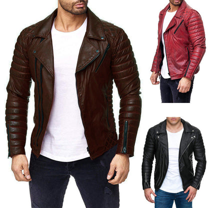 Cute Men's Zippered PU Leather Jacket