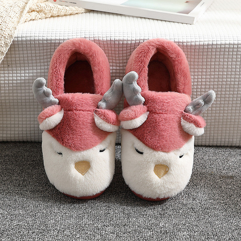 Warm Comfy Winter Home Slippers Elk Plush Bedroom Slipper Unisex Women Men