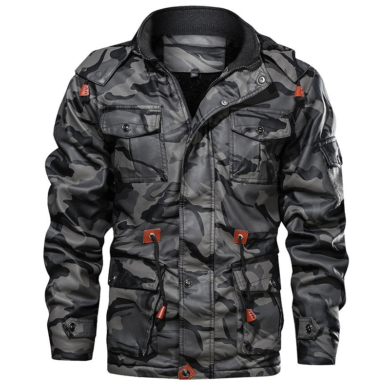 Gorgeous Winter Men's Leather Jacket Thick Military Hooded Men Coats