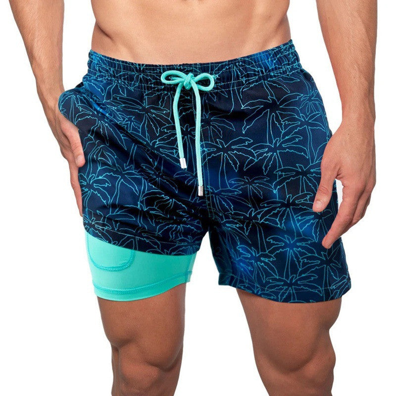 Men's Printed Beach Shorts Sports Double Layer Shorts Summer