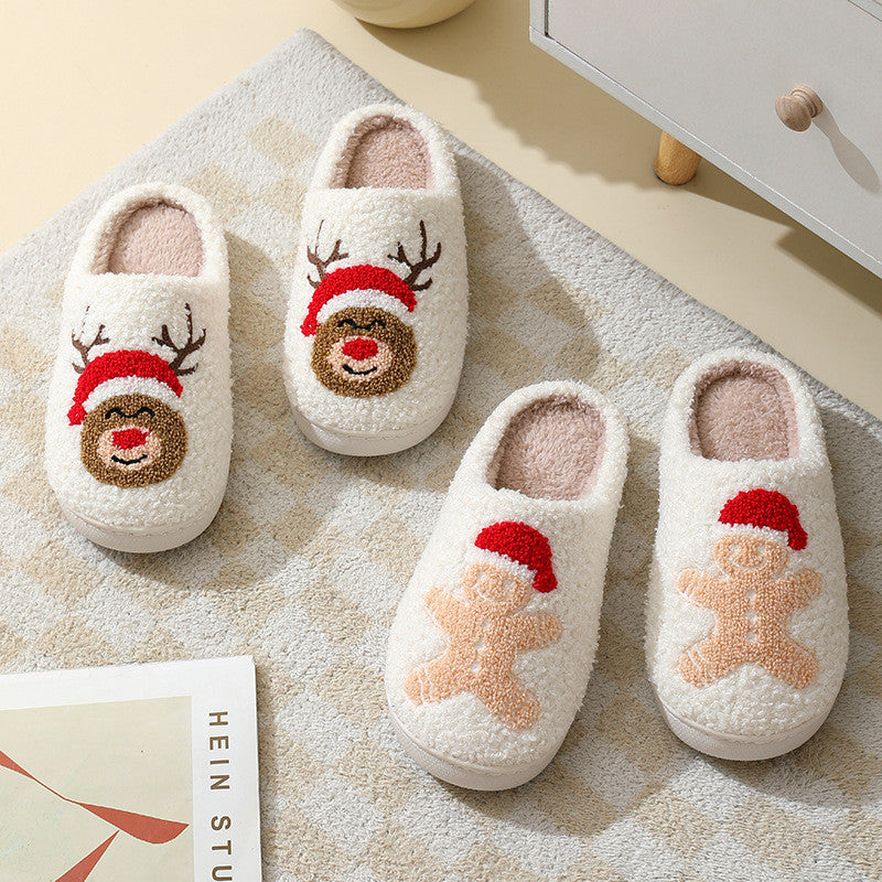 Lovely Christmas Cotton Home Slippers Cute Cartoon Santa Claus For Women And Men