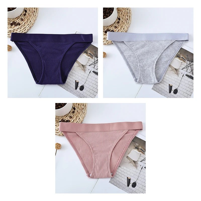 3pcs Cotton Panties Underwear For Women Sports Striped Briefs For Ladies Female Lingerie Woman Intimates Cotton Panties BANNIROU blue-gray-pink CHINA | 3pcs