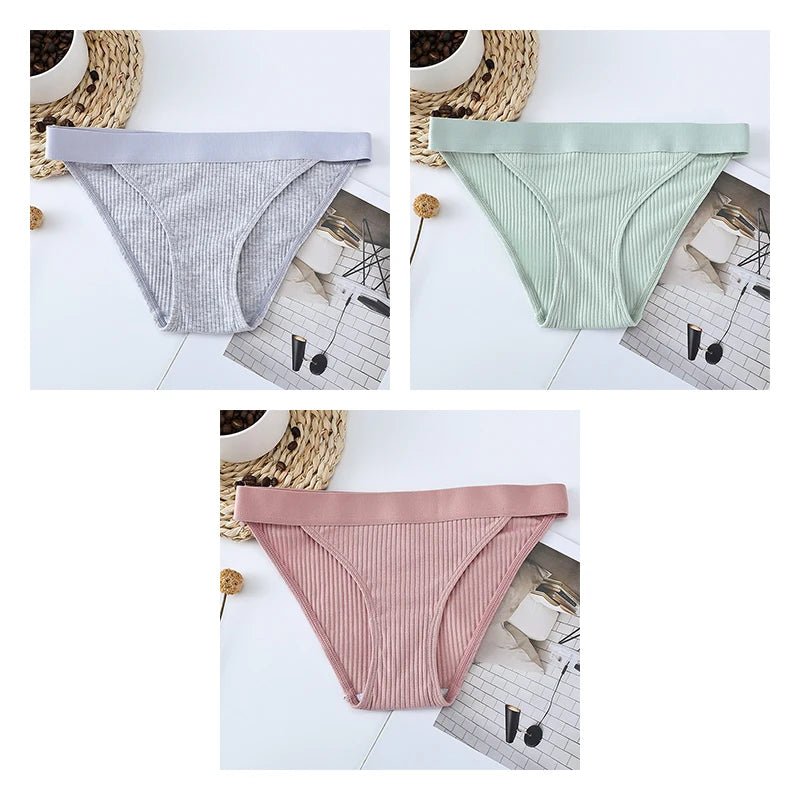 3pcs Cotton Panties Underwear For Women Sports Striped Briefs For Ladies Female Lingerie Woman Intimates Cotton Panties BANNIROU gray-green-pink CHINA | 3pcs