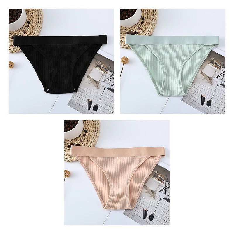 3pcs Cotton Panties Underwear For Women Sports Striped Briefs For Ladies Female Lingerie Woman Intimates Cotton Panties BANNIROU black-green-nude CHINA | 3pcs