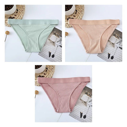 3pcs Cotton Panties Underwear For Women Sports Striped Briefs For Ladies Female Lingerie Woman Intimates Cotton Panties BANNIROU green-nude-pink CHINA | 3pcs