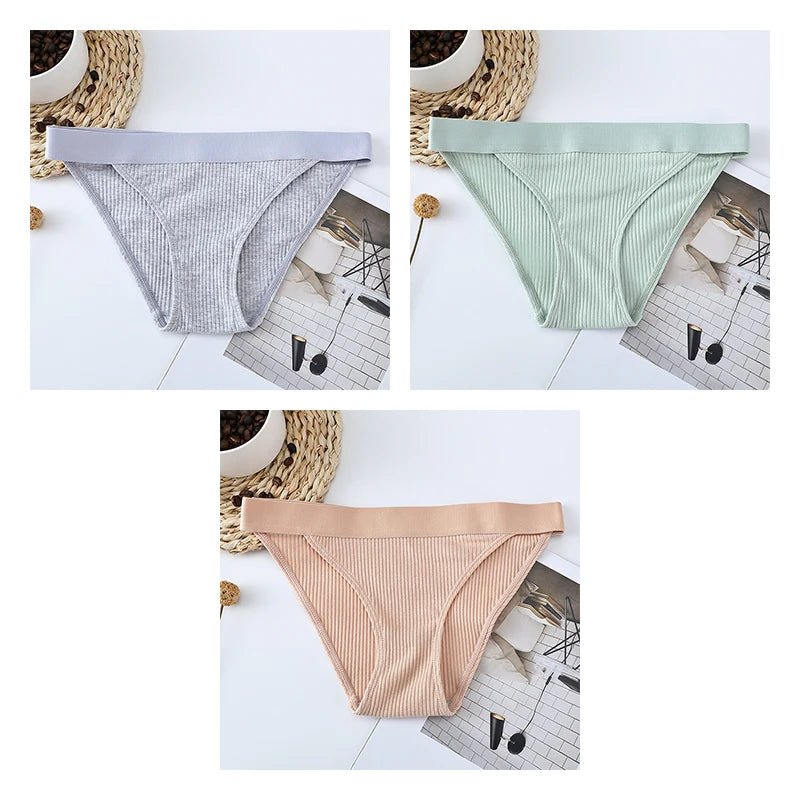 3pcs Cotton Panties Underwear For Women Sports Striped Briefs For Ladies Female Lingerie Woman Intimates Cotton Panties BANNIROU gray-green-nude CHINA | 3pcs