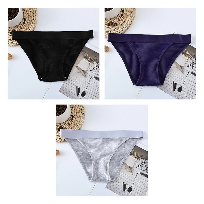 3pcs Cotton Panties Underwear For Women Sports Striped Briefs For Ladies Female Lingerie Woman Intimates Cotton Panties BANNIROU black-blue-gray CHINA | 3pcs