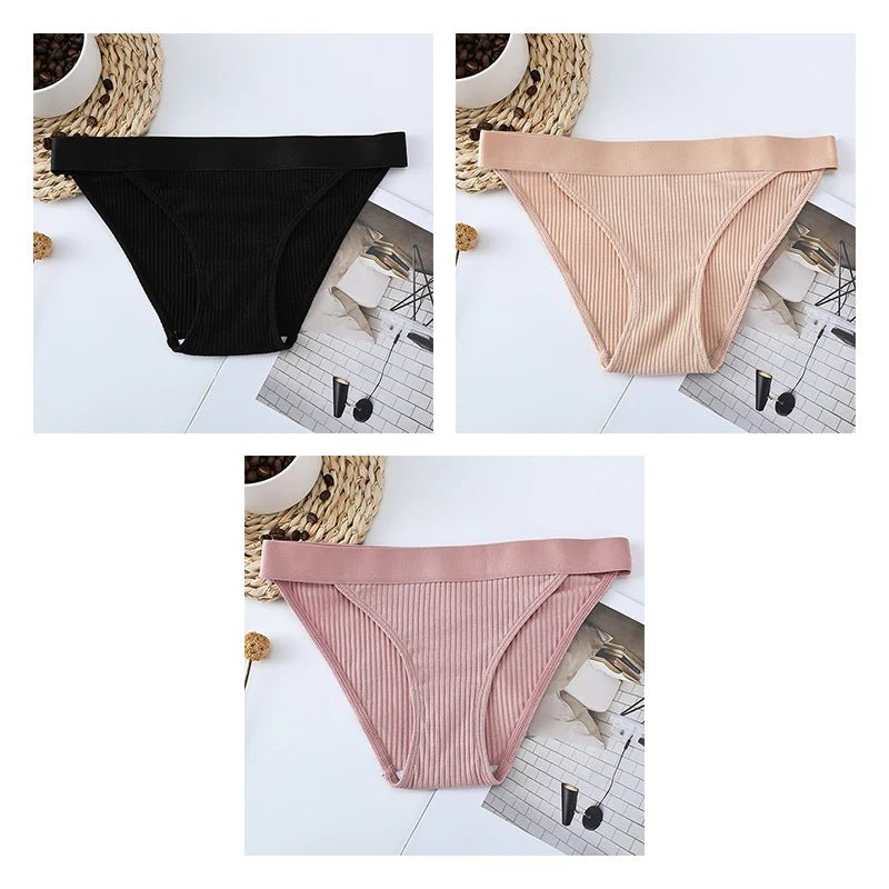 3pcs Cotton Panties Underwear For Women Sports Striped Briefs For Ladies Female Lingerie Woman Intimates Cotton Panties BANNIROU black-nude-pink CHINA | 3pcs