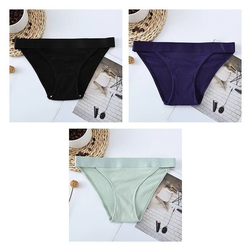 3pcs Cotton Panties Underwear For Women Sports Striped Briefs For Ladies Female Lingerie Woman Intimates Cotton Panties BANNIROU black-blue-green CHINA | 3pcs