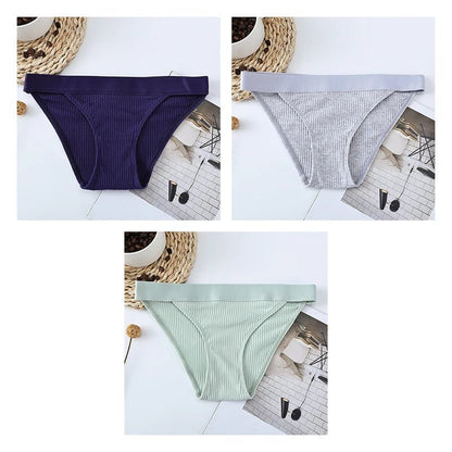 3pcs Cotton Panties Underwear For Women Sports Striped Briefs For Ladies Female Lingerie Woman Intimates Cotton Panties BANNIROU blue-gray-green CHINA | 3pcs