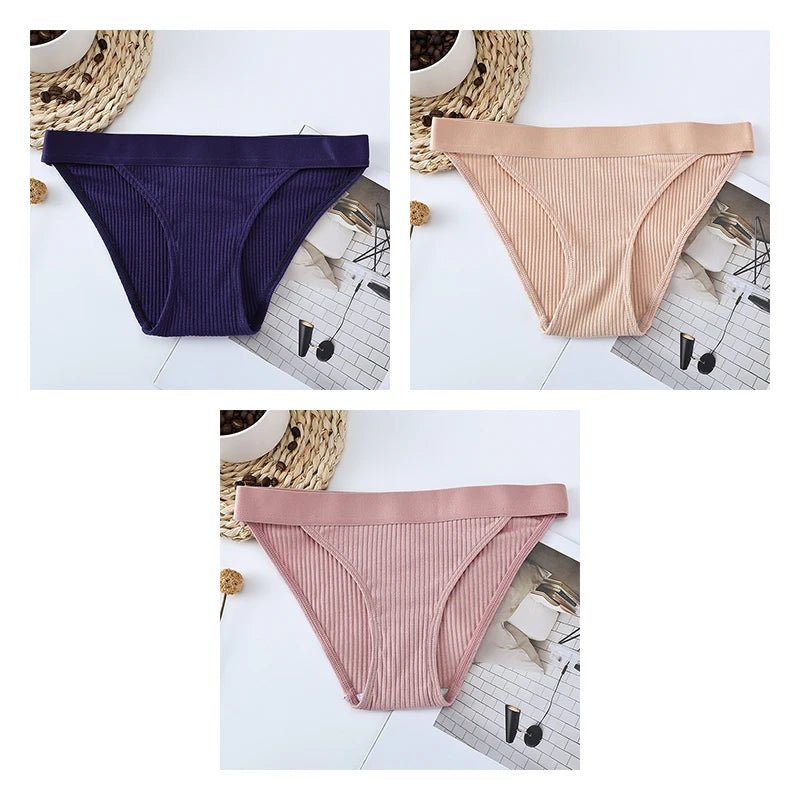 3pcs Cotton Panties Underwear For Women Sports Striped Briefs For Ladies Female Lingerie Woman Intimates Cotton Panties BANNIROU blue-nude-pink CHINA | 3pcs