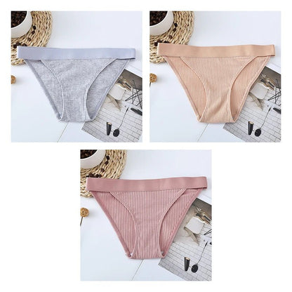 3pcs Cotton Panties Underwear For Women Sports Striped Briefs For Ladies Female Lingerie Woman Intimates Cotton Panties BANNIROU gray-nude-pink CHINA | 3pcs