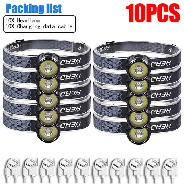 4 IN 1 Mini Multifunction XPG+COB Headlamp Rechargeable USB C Cap Clip With Strong Magnet Headlight For Outdoor Fishing Camping 10Pcs Headlamp 800Mah Battery