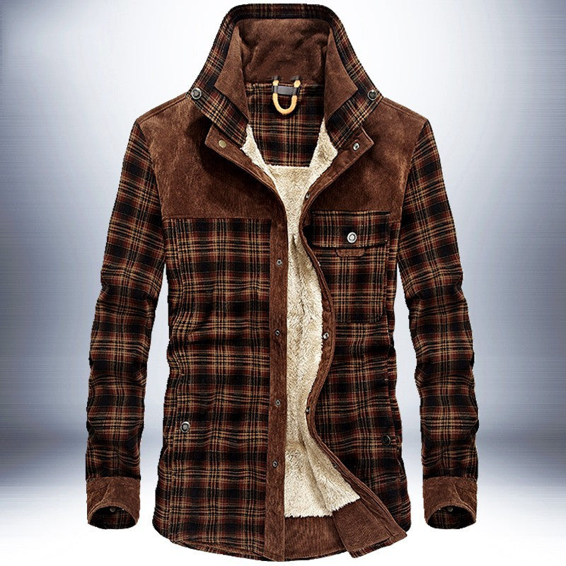 Men's Thicken Warm Fleece Jackets Coats Pure Cotton Plaid Jacket