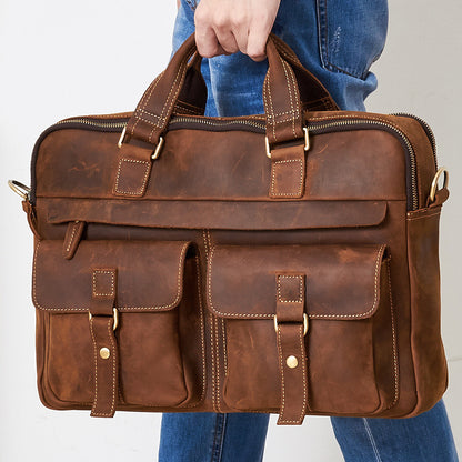 Cute Genuine men's bags retro business Bag 15.6 inch Laptop Bag