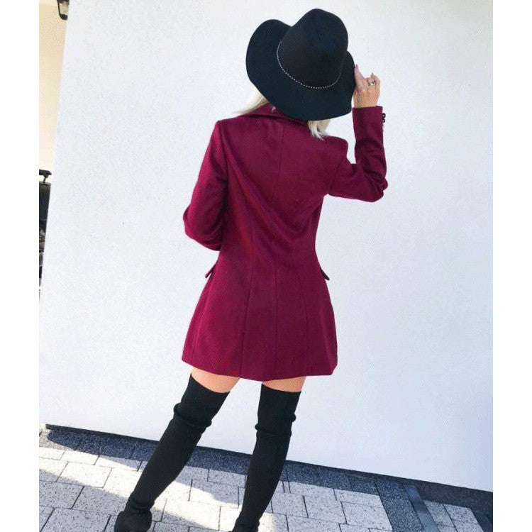 Elegant Women Autumn Winter Long-Sleeve Double-Breasted Nizi Coat