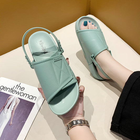 One Word Solid Color Casual PVC Material Outer Wear Sandals