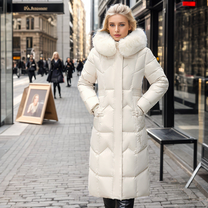 Women's Long Coat With Thickened Fur Collar Straight Slim Cotton-padded Jacket