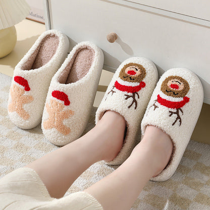 Lovely Christmas Cotton Home Slippers Cute Cartoon Santa Claus For Women And Men