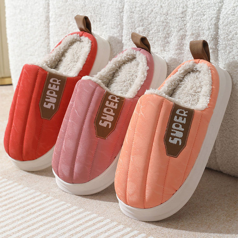 Cute Unisex Men Women Home Waterproof Thick-soled Non-slip Indoor Warm Plush Slippers