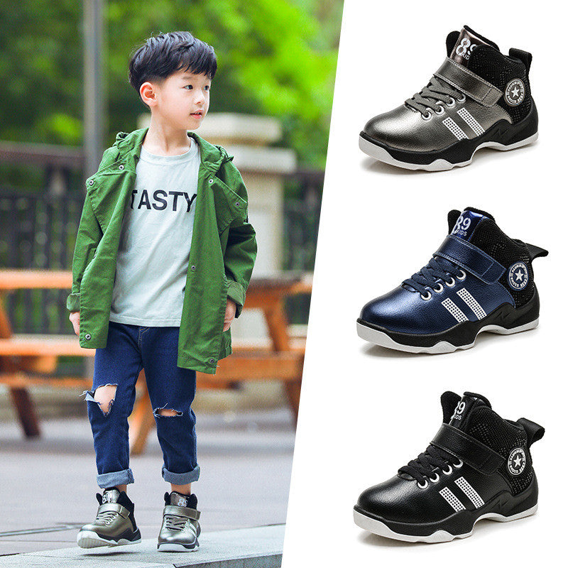 Boy's Leather Warm Cotton Sneakers Spring Autumn and Winter