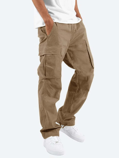 Elegant Men's Workwear Drawstring Multi-pocket Casual Pants Khaki