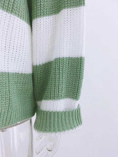 Lovely Urban Trendy Striped Colour Block Sweater For Women 2023