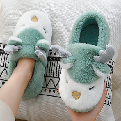 Warm Comfy Winter Home Slippers Elk Plush Bedroom Slipper Unisex Women Men