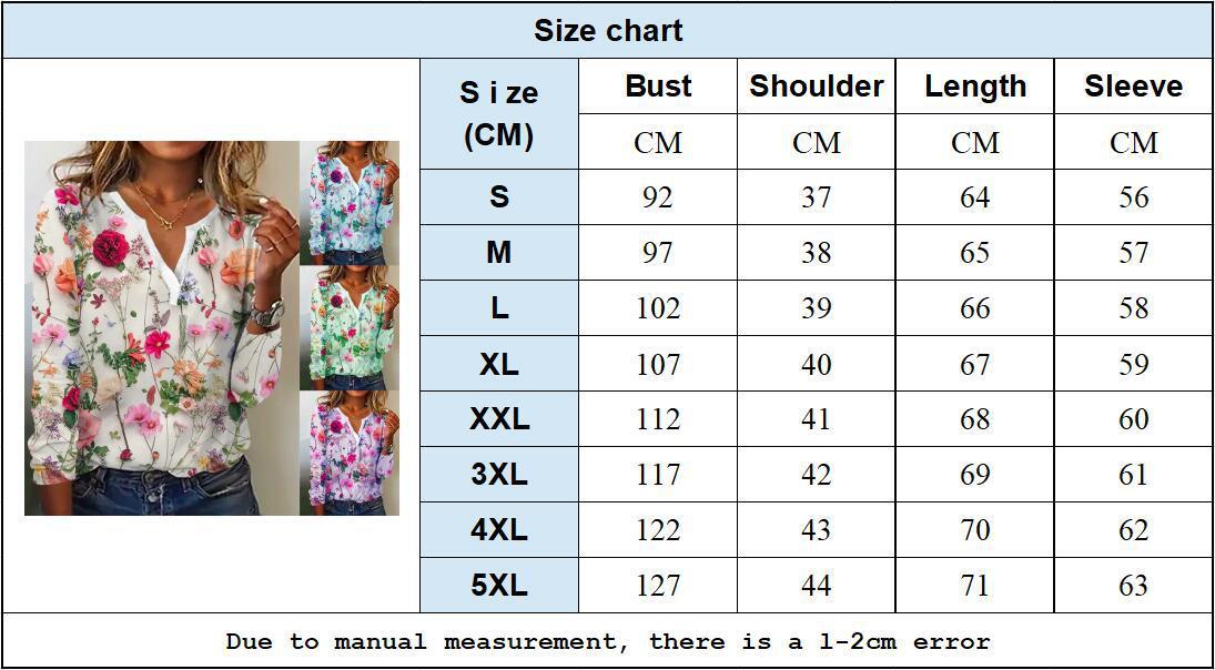 Lovely Women's Printed V-neck Long-sleeved T-shirt Top