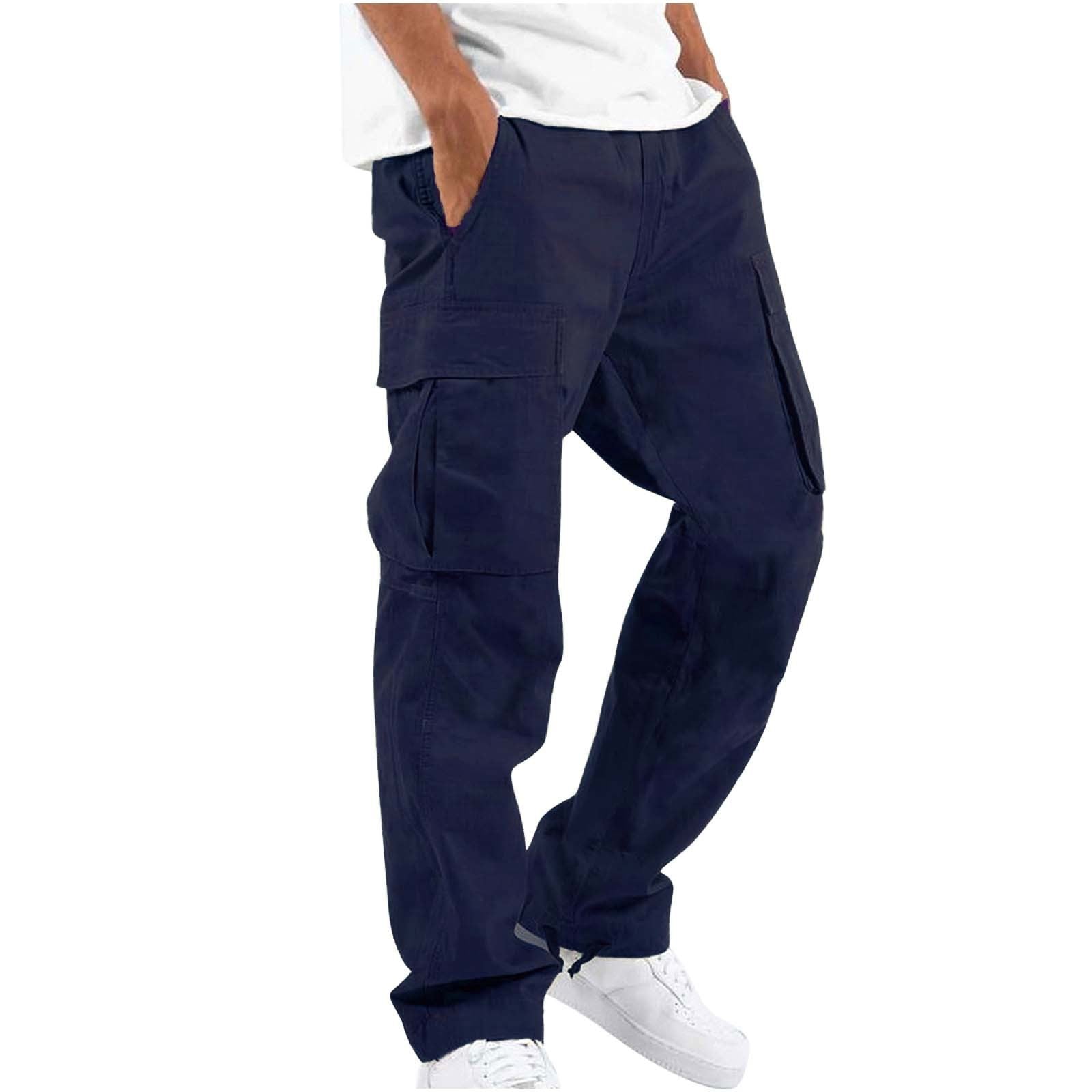 Elegant Men's Workwear Drawstring Multi-pocket Casual Pants Navy Blue