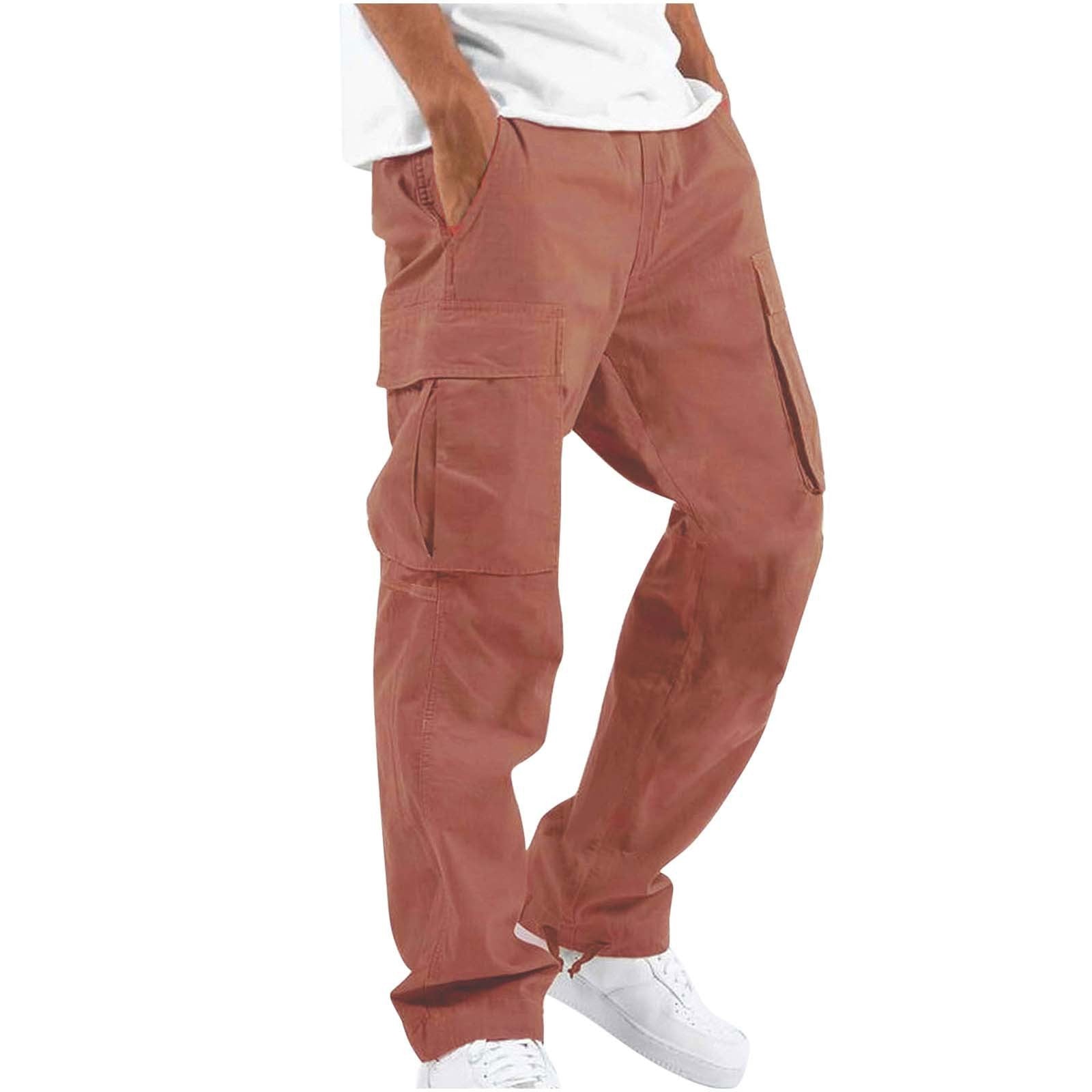 Elegant Men's Workwear Drawstring Multi-pocket Casual Pants Watermelon Red