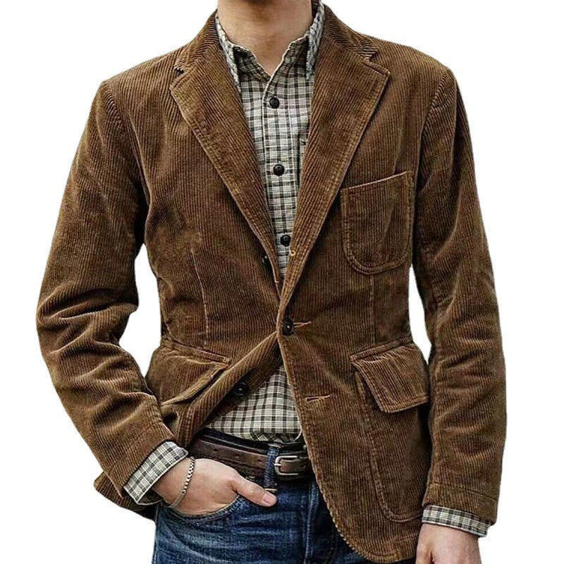 Men's Corduroy Jacket Winter Solid Color Casual Blazer Fashion Warm Coat