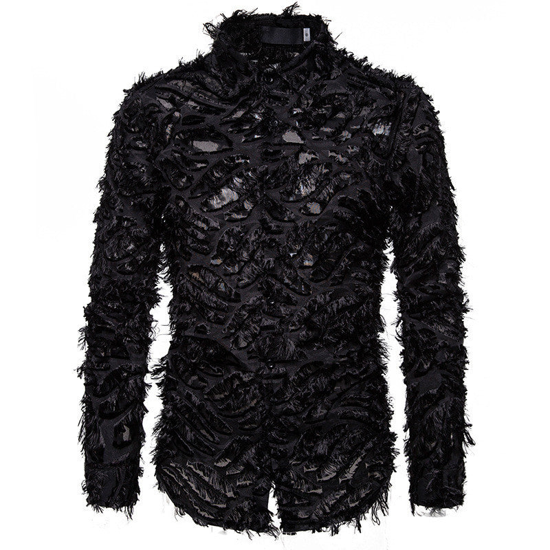 Cute Urban Feather Tassel Lapel Men's Shirt