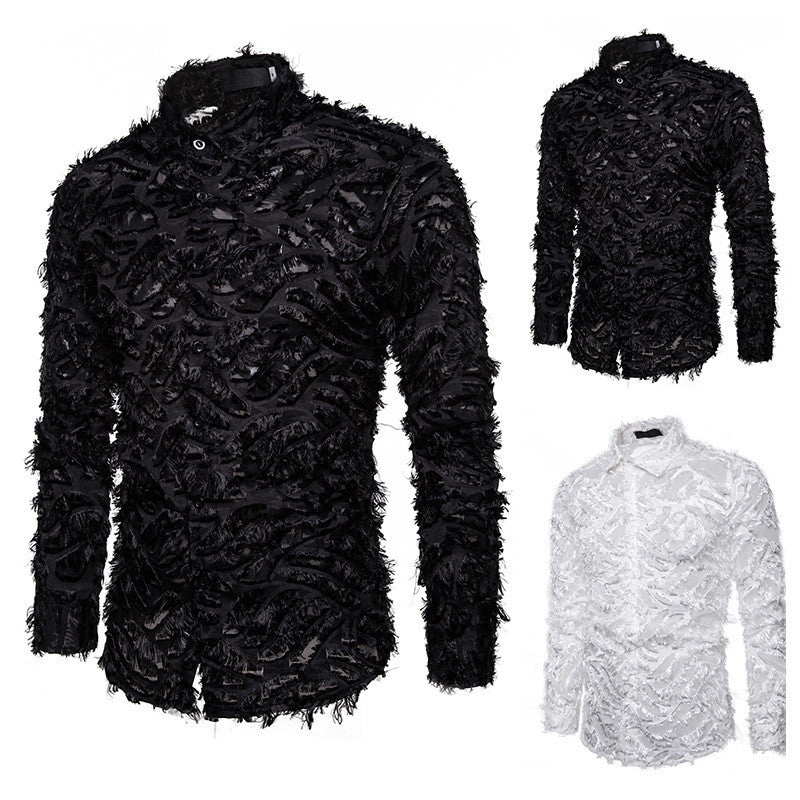 Cute Urban Feather Tassel Lapel Men's Shirt