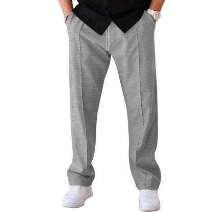 Men's Trousers Sports Casual Loose Straight Pants With Drawstring Design Clothing Light Grey