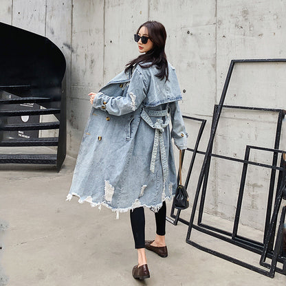 Retro Denim Trench Coat Women