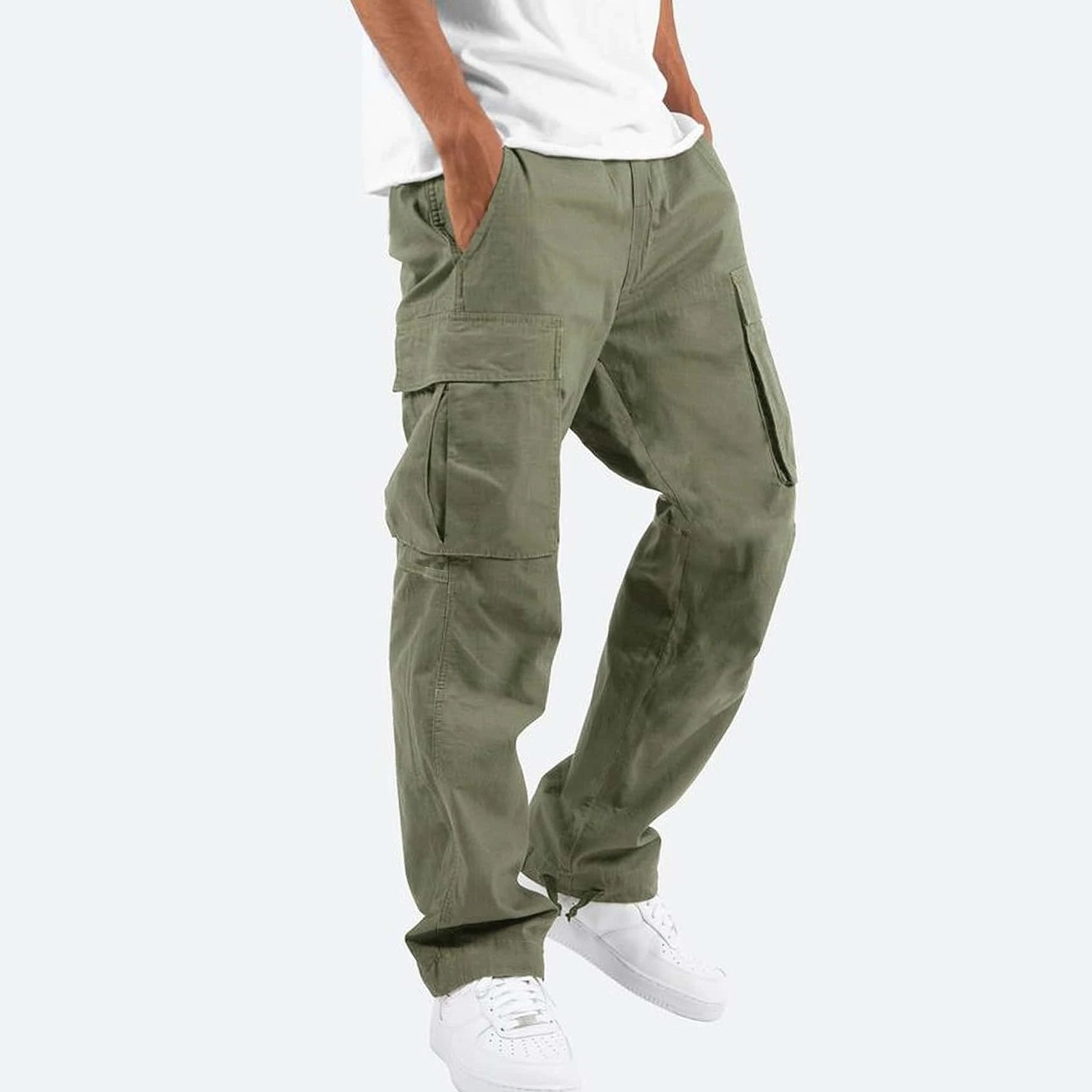 Elegant Men's Workwear Drawstring Multi-pocket Casual Pants