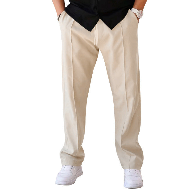 Men's Trousers Sports Casual Loose Straight Pants With Drawstring Design Clothing Apricot