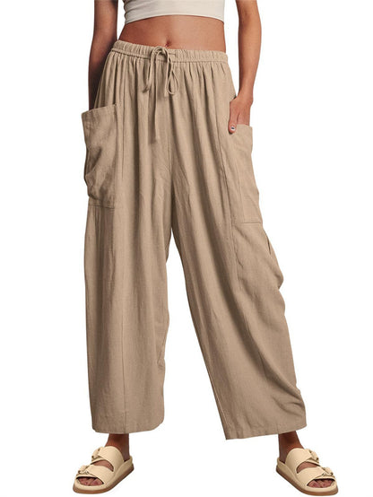 Fashion Wide Leg Pants Summer Loose Elastic High Waist Pleated Trousers Solid Color Womens Clothing Khaki