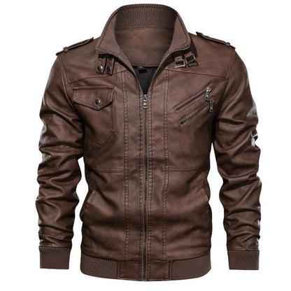 Cute Men's PU Leather Hoodless Jacket