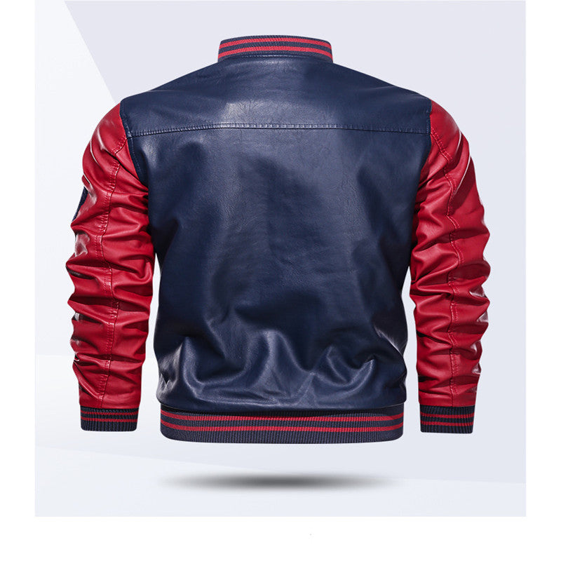 Baseball Jacket Plush PU Leather Men's Motorcycle Jacket