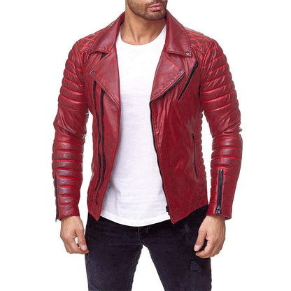 Cute Men's Zippered PU Leather Jacket