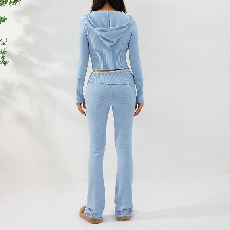 Elegant Women's Leisure Sexy Zip Long Sleeve Sweater And High Waist Long Pants Hoodie