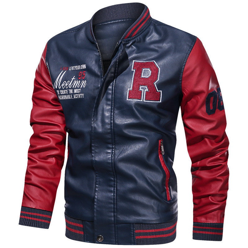 Baseball Jacket Plush PU Leather Men's Motorcycle Jacket