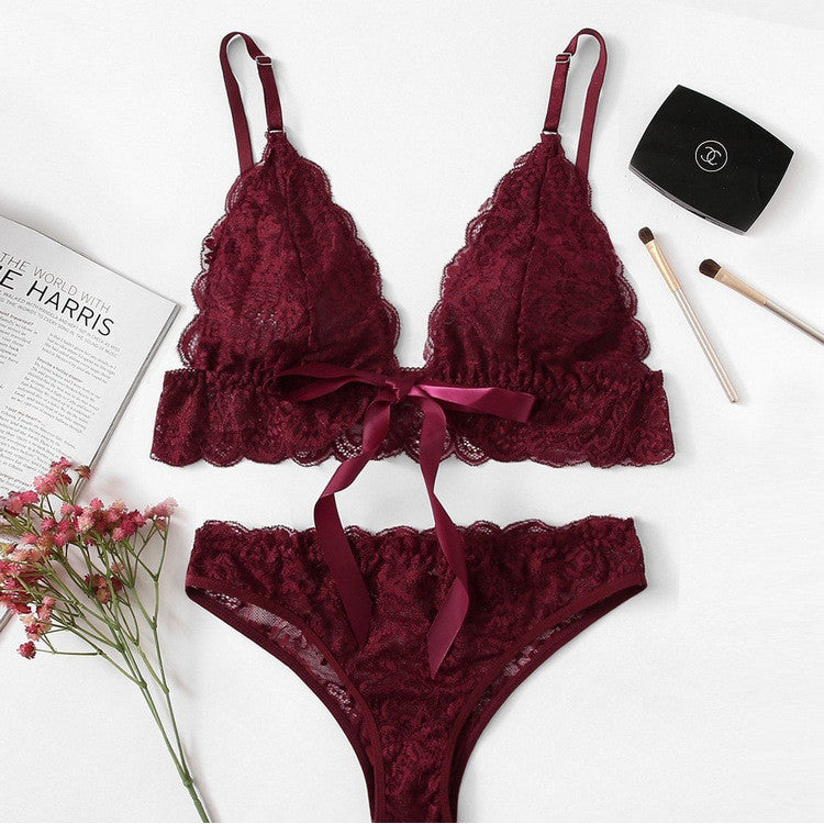 Lovely Women's Lace Embroidered Bikini Bra Panties