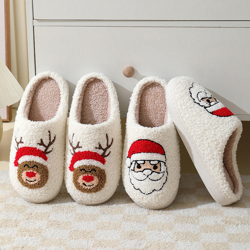 Lovely Christmas Cotton Home Slippers Cute Cartoon Santa Claus For Women And Men