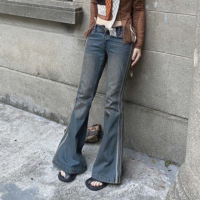 Elegant Women's High Street Vintage Striped Jeans