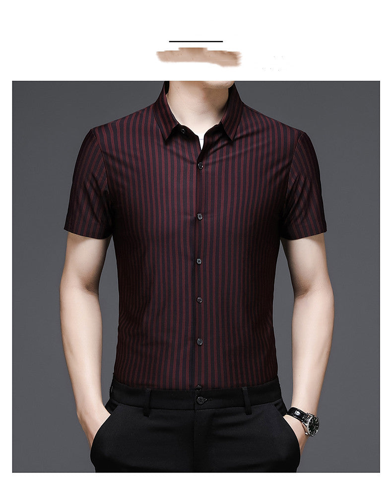 Woodpecker Silk Shirt Men s Short Sleeve Middle-aged